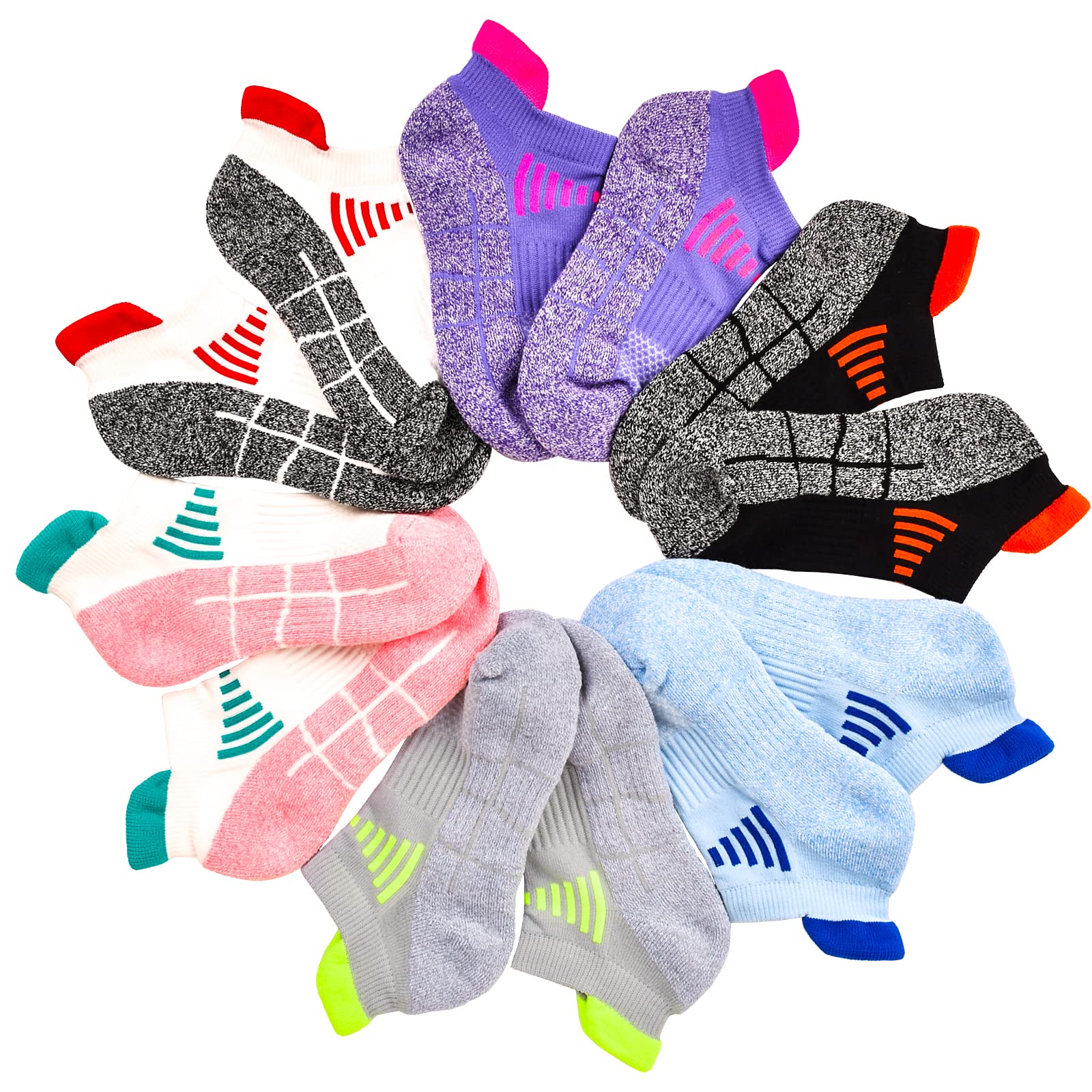 J.WMEET Womens Ankle Athletic Socks Low Cut Cushioned Breathable Running Performance Sport Tab Cotton Socks 6 Pack (Multicoloured)