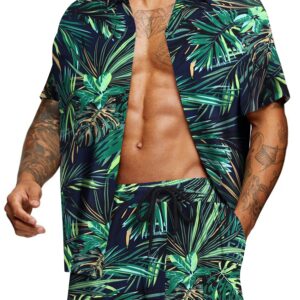 COOFANDY Men's Flower Casual Button Down Short Sleeve Hawaiian Shirt Suits