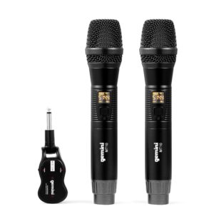 gemini gmu-m200 pro uhf wireless microphone set, rechargeable, 1/4" jack, for pa/mixers - ideal for karaoke, live performances, 2-pack