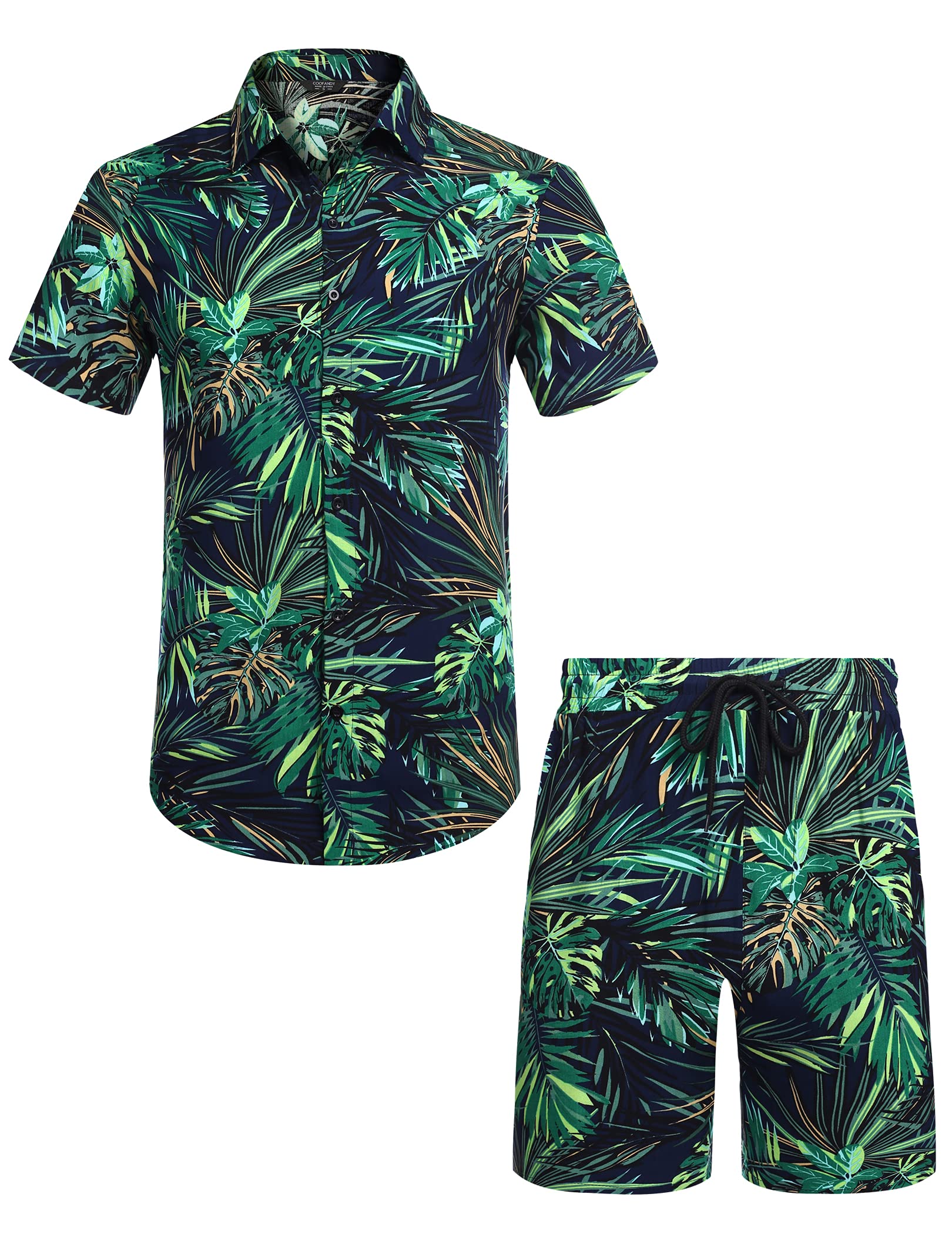 COOFANDY Men's Flower Casual Button Down Short Sleeve Hawaiian Shirt Suits