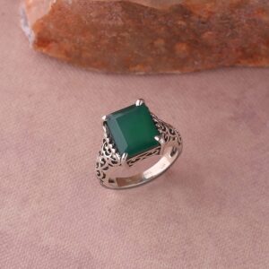 YoTreasure Green Onyx Solid 925 Sterling Silver Filigree Ring Jewelry