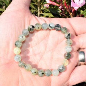 Zenergy Gems Charged Natural Prehnite 8mm Bracelet + Selenite Charging Heart [Included]