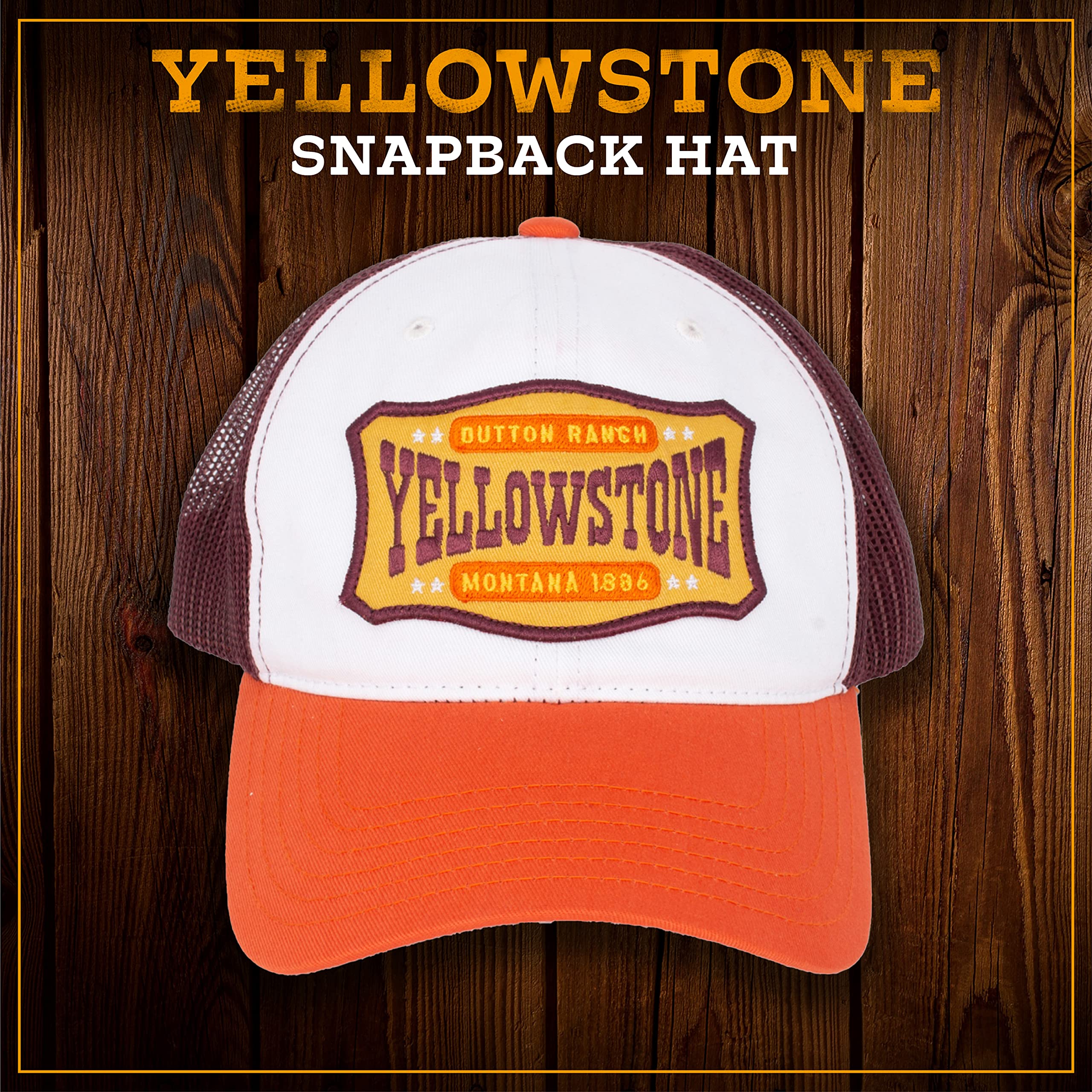 Yellowstone Trucker Hat, Mesh Adjustable Snapback Baseball Cap with Curved Brim, Orange, One Size