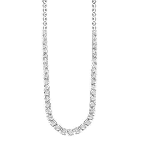 Beyond Brilliance Bezel Set 1/3 Carat Natural Diamond Tennis Necklace in Sterling Silver -18 inch | Miracle Plated Round Cut Diamond Necklace | Fine Jewelry for Women | Gift Box Included