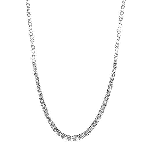 Beyond Brilliance Bezel Set 1/3 Carat Natural Diamond Tennis Necklace in Sterling Silver -18 inch | Miracle Plated Round Cut Diamond Necklace | Fine Jewelry for Women | Gift Box Included