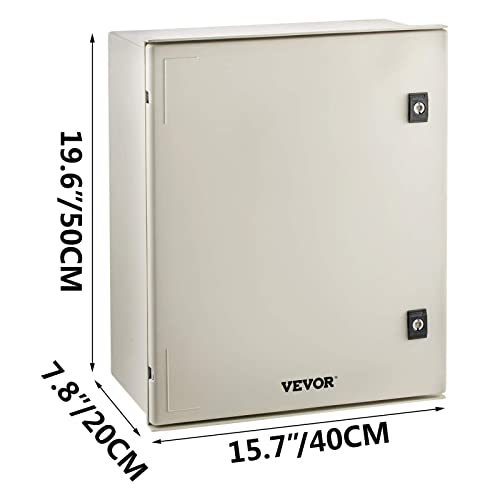 VEVOR Fiberglass Enclosure 19.7 x 15.7 x7.9" Electrical Enclosure Box NEMA 3X Electronic Equipment Enclosure Box IP65 Weatherproof Wall-Mounted Electrical Enclosure with Hinges & Quarter-Turn Latches