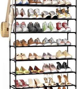 HOMICKER Shoe Rack,10 Tier Shoe Organizer Large Shoe Storage with Hooks,Fit 40-50 Pairs Shoes,Metal Tall Shoe Shelf for Closet,Entryway,Garage,Bedroom