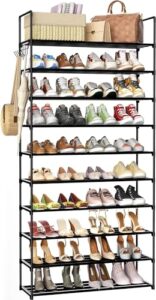 homicker shoe rack,10 tier shoe organizer large shoe storage with hooks,fit 40-50 pairs shoes,metal tall shoe shelf for closet,entryway,garage,bedroom