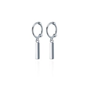 Reffeer Solid 925 Sterling Silver Bar Hoop Earrings Huggie for Women Small Bar Huggie Earrings Drops (A-Silver)