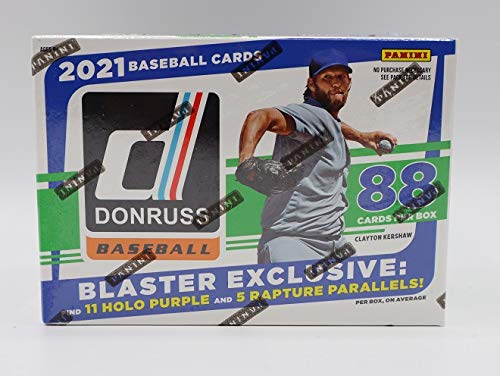 2021 Panini Donruss MLB Baseball Blaster Box - 11 Packs of 8 Cards - 11 Holo Purple and 5 Rapture Parallels per Box on Avg.