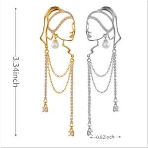 Unique abstract face Art earrings dangle statement long earrings for women rhinestone tassel handwork earrings jewelry fashion chandelier earrings (gold)