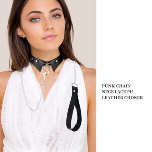 JNKET Punk Hauling Chain PU Leather Collar Necklace Neck Strap Gothic NightClub Goth Leash Belts Adjustable Size (Black)