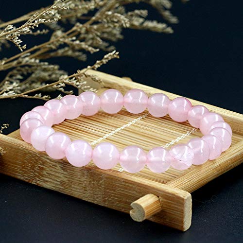 Natural Gemstones Rose Quartz Bracelet 8mm Chakra Round Beads Energy Power Crystal Reiki Healing Elastic Stretch 7 Inch for Women Men Unisex