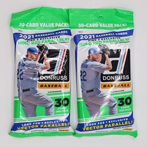 2021 Panini Donruss MLB Baseball Fat Pack - 2 Packs - 60 Cards Total - Look for 6 Holo Red and 2 Vector insert parallel in every bundle!