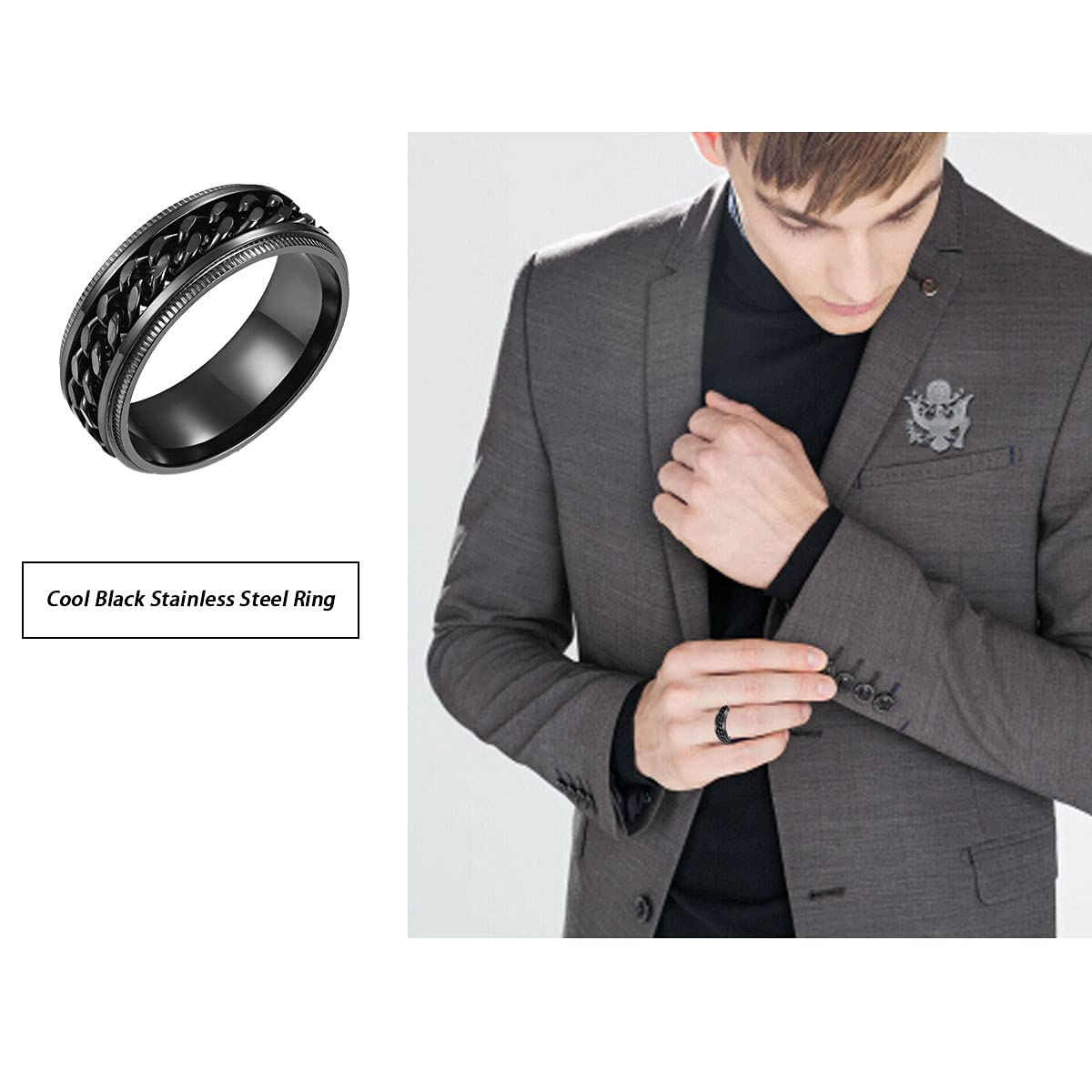 yfstyle 4PCS Stainless Steel Rings for Men Wedding Ring Cool Simple Band Rings for Men Black Plated Matte Finish Stackable Bands Rings Size 6-12-black set-8