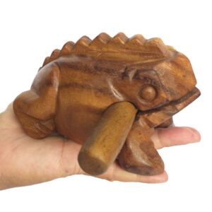 cozinest medium 6" wood frog guiro rasp percussion musical instrument tone block wooden handcraft percussion instruments products from thailand lucky frog for home office decor (tan)