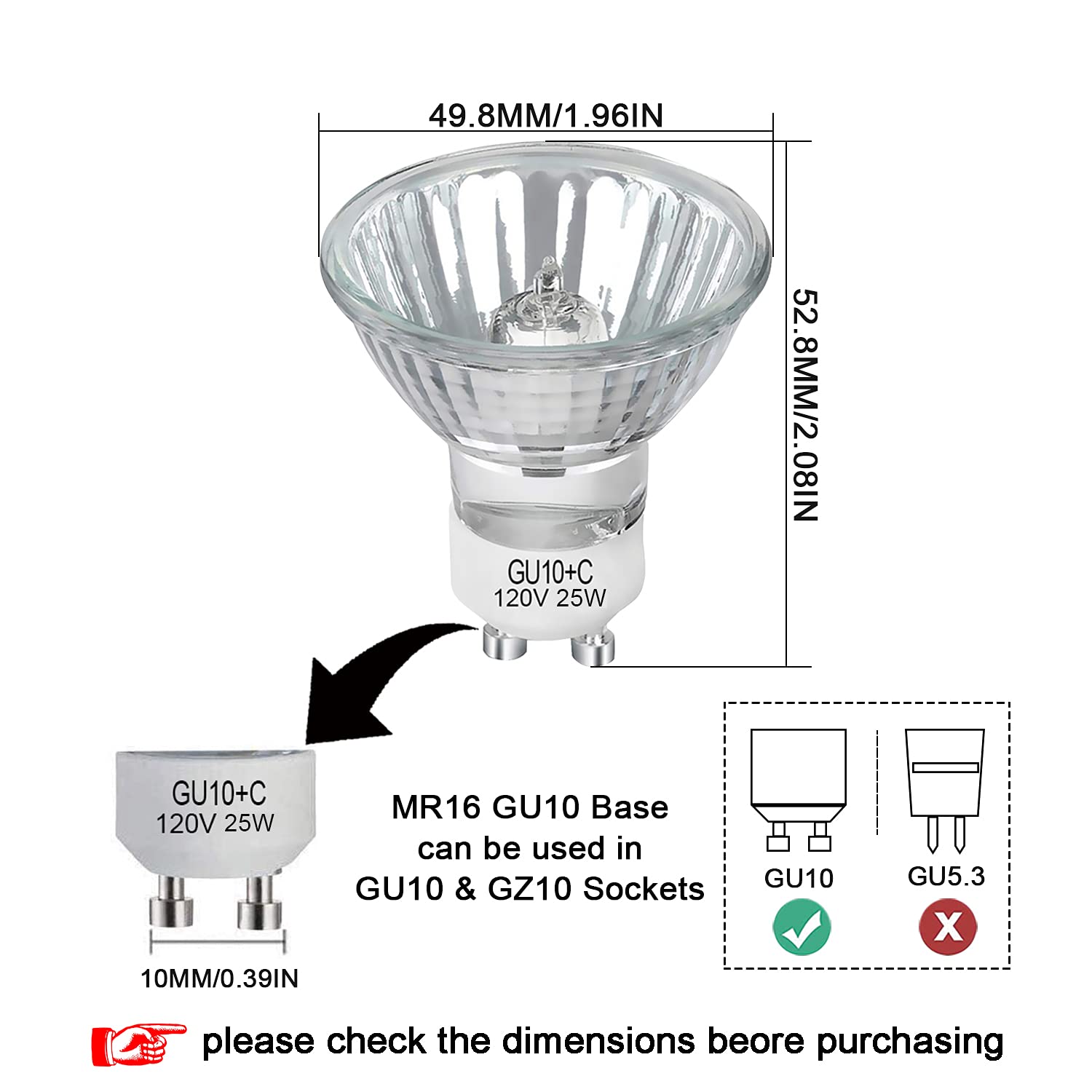 Lacnooe GU10 Halogen Bulb 25 Watt NP5 Replacement Bulb for Candle Warmer, Scent Wax Burner, Fragrance Melt, GU10+C 120V 25W Warming Bulb, MR16 JDR Dimmable, Warm White 2700K (6 Pack)