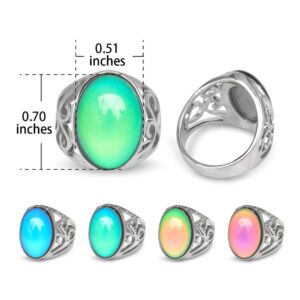 FUN JEWELS Classic Multi Color Change Oval Crystal Stone Emotion Feeling Statement Mood Ring For Women Men Size 6-10