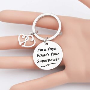 PLITI Yaya Gifts Grandma To Be Gifts New Grandparents Jewelry Yaya Mothers Day Gifts from Granddaughter Pregnancy Announcement Gifts I'm a Yaya What's Your Superpower Keychain (Yaya Superpower)