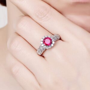 Narica Silver Plated Round Cut Created Ruby Spinel CZ Cubic Zirconia Filled Halo Wedding Engagement Band Elegant Women's Ring for Mom Bridal Lover 8#