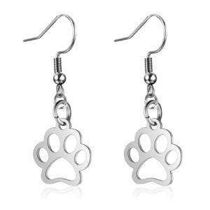 ONLYJUMP Footprint Earrings for Women Girls Unique Cute Funny Silver Plated Baby Puppy Dog Cat Pet Paw Print Dangle Drop Earrings Birthday Christmas Gift (Dog Paw)