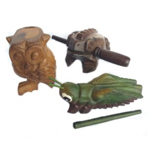 Cozinest Wooden Percussion Frog, Cricket and Owl Set 3 Musical Instrument Products From Thailand Home Office Decoration Nice Gift (Small)