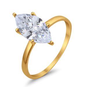 Blue Apple Co. Yellow Tone, Simulated Cubic Zirconia Size-5 Solitaire Wedding Engagement Ring Marquise CZ 925 Sterling Silver