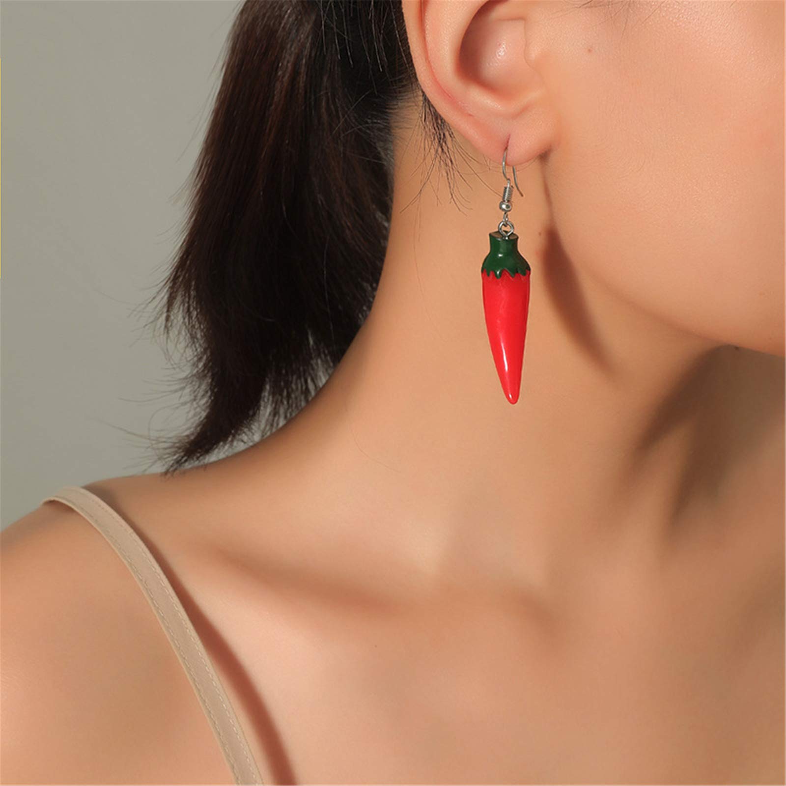 ONLYJUMP Red Chili Pepper Earrings Cute Fun Lifelike Simulation Vegetable Food Resin Dangle Drop Charm Pendant Earrings (Red Pepper)