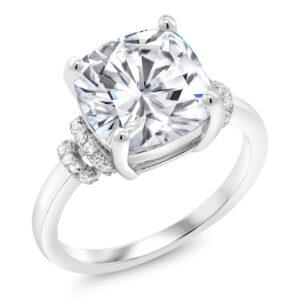 925 Sterling Silver Forever Classic Moissanite from Charles & Colvard Engagement Ring For Women (5.29 Cttw, Cushion 10MM, Available in size 5, 6, 7, 8, 9)