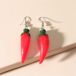 ONLYJUMP Red Chili Pepper Earrings Cute Fun Lifelike Simulation Vegetable Food Resin Dangle Drop Charm Pendant Earrings (Red Pepper)