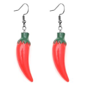 ONLYJUMP Red Chili Pepper Earrings Cute Fun Lifelike Simulation Vegetable Food Resin Dangle Drop Charm Pendant Earrings (Red Pepper)