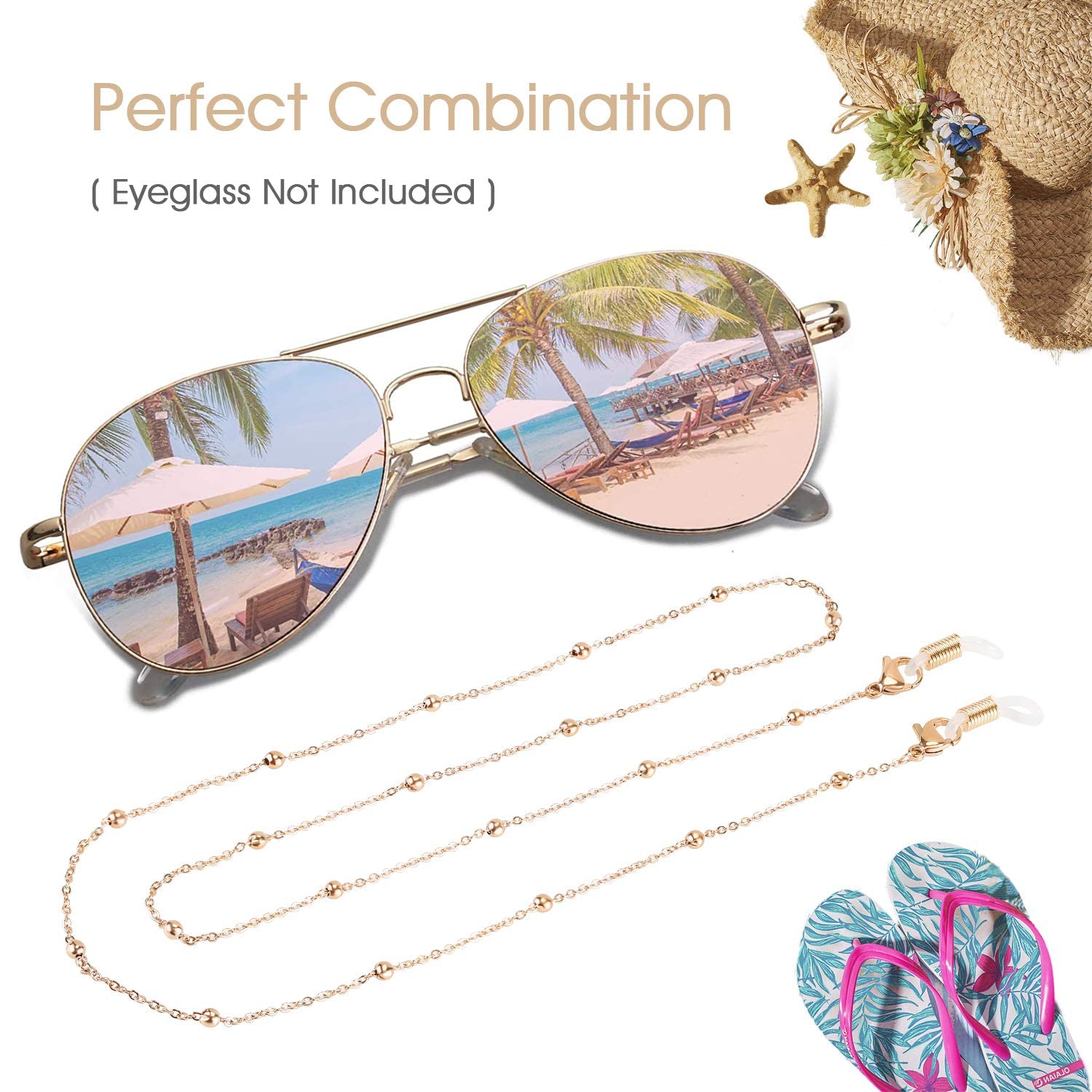 SAM & LORI Eyeglass Chain Women Glasses Strap Holder Necklace Reading Stylish Cord Sunglass Mask Lanyard Around Neck Rose Gold Jewelry Accessory Kawaii Beaded Eyewear Cute String Fashion Pearl Vintage