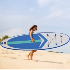 Soozier Inflatable Stand Up Paddle Board Ultra-Light Yoga SUP with Non-Slip Deck Pad, Premium Accessories, Waterproof Bag, Safety Leash and Hand Pump for Surfing, Touring and Fishing, Blue