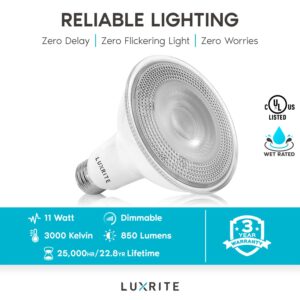 LUXRITE 6 Pack LED PAR30 Flood Light Bulb, 75W Equivalent, 3000K Soft White, 850 Lumens, 11W Dimmable, Indoor Outdoor Spotlight Bulb, Wet Rated, E26 Standard Base, UL Listed