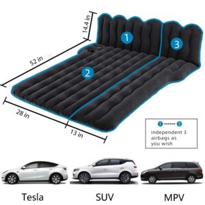 Byomostor SUV Air Mattress with Drink & Phone Holder, Flocked-Top Car Mattress with 2 Air Pillows & Electric Air Pump, Perfect SUV Mattress for Camping, Travel, and Road Trips (Black)