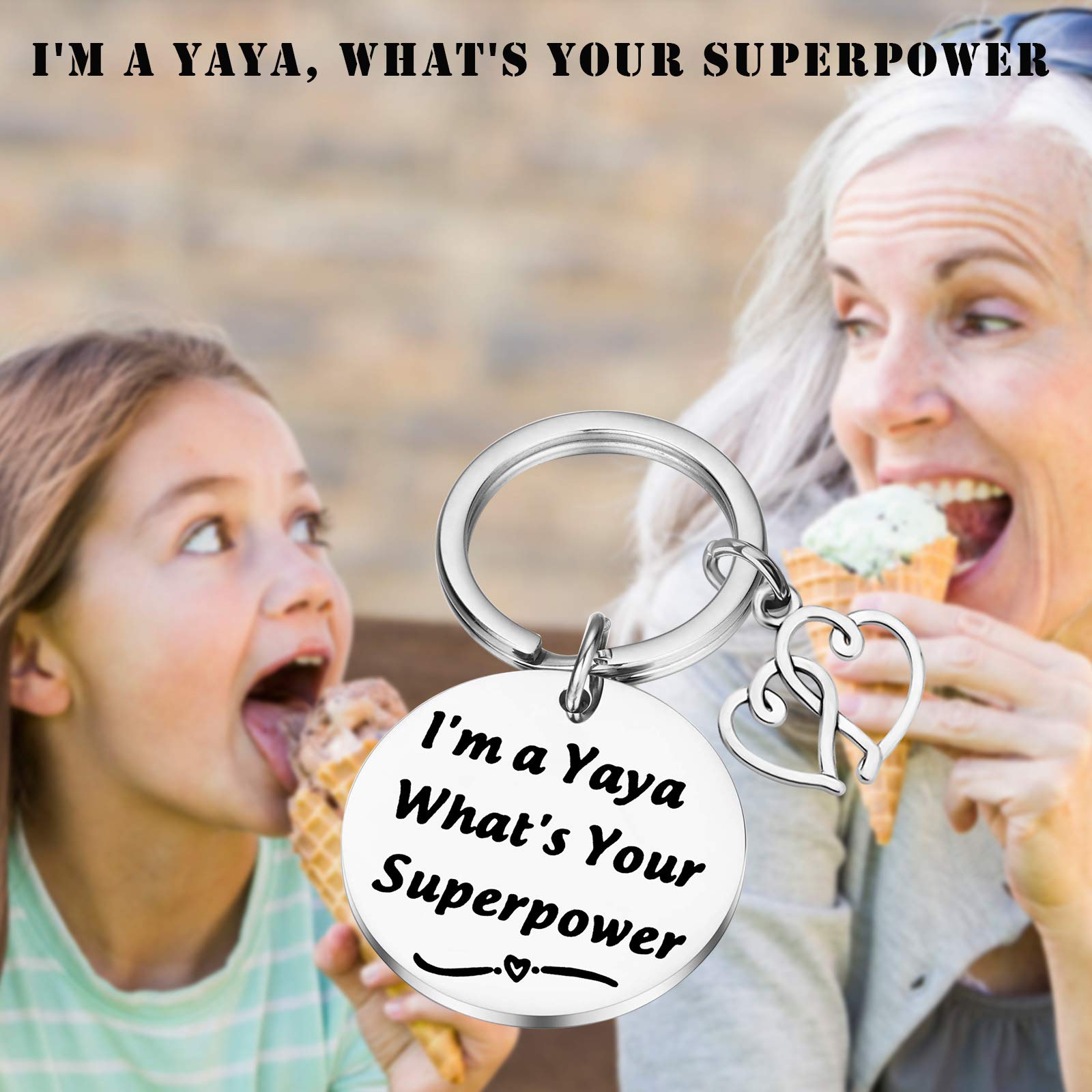 PLITI Yaya Gifts Grandma To Be Gifts New Grandparents Jewelry Yaya Mothers Day Gifts from Granddaughter Pregnancy Announcement Gifts I'm a Yaya What's Your Superpower Keychain (Yaya Superpower)