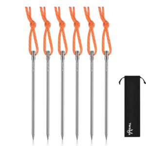 tentock titanium tent stakes 6pcs/pack ultralight tarp nails hammock pegs for hard ground rock granite with reflective loop (tt0144(16.5cm))