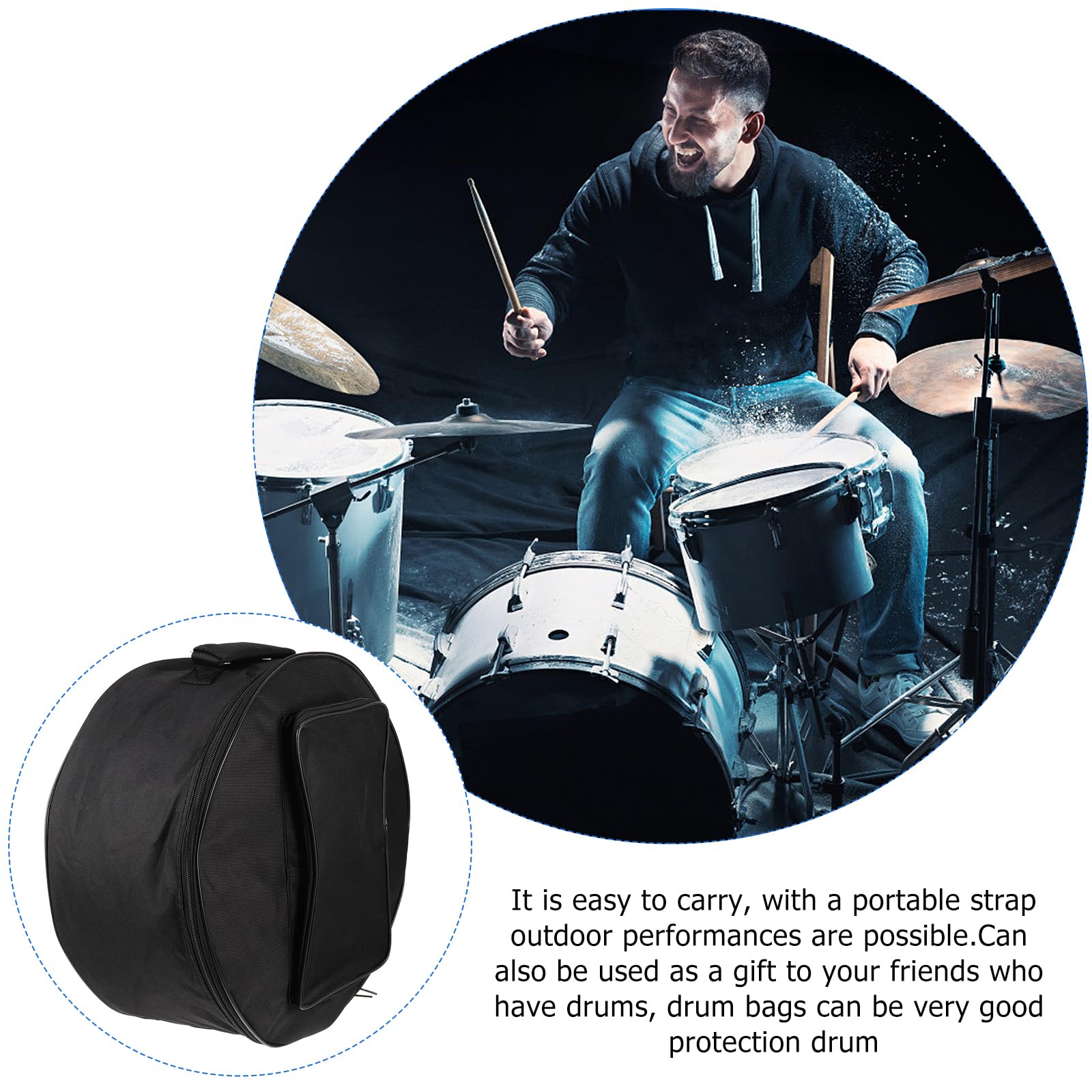 Padded Portable Snare Drum Case, 13-14 Inch Snare Drum Carrying Backpack with Shoulder Strap and Carry Handles, Drum Bag Case for, Storage And Transport (Black)