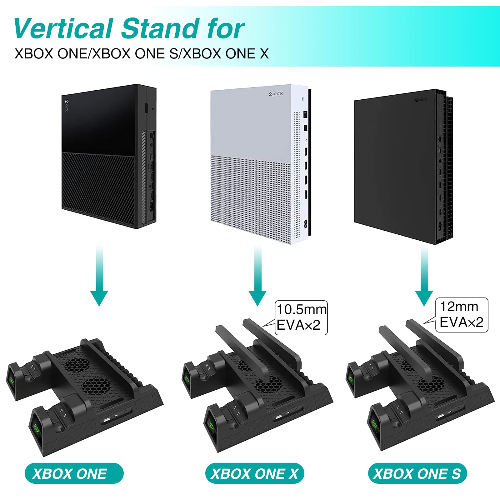 Cooling Stand for Xbox One/One S/One X, CTPOWER Vertical Charging Station with 2 Pack 600mAh Batteries, Games Storage, Dual Controller Charging Station