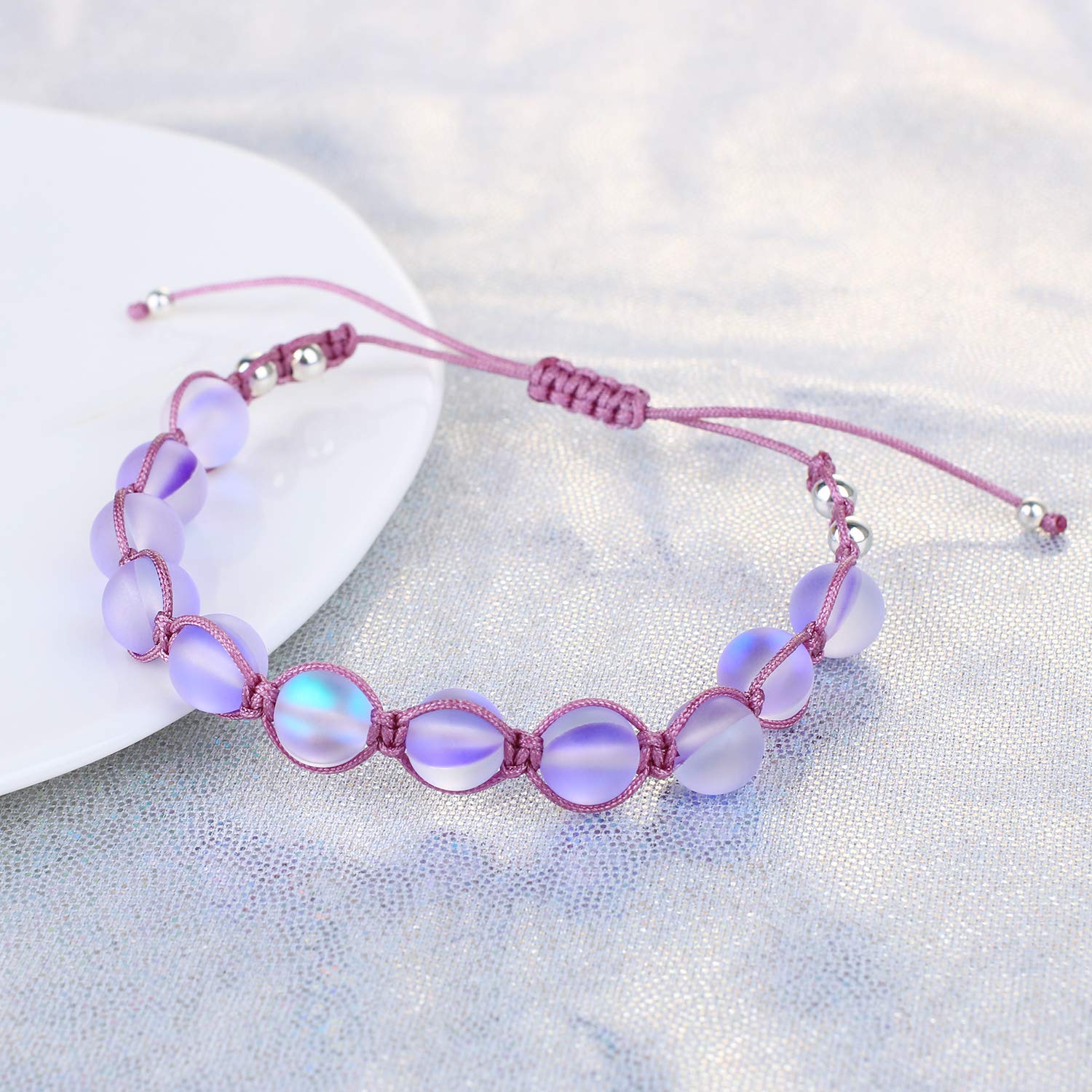 KANYEE Bracelets for Women Moonstone Beaded Bracelet Colorful Friendship Bracelet Boho Adjustable Bracelets（Purple