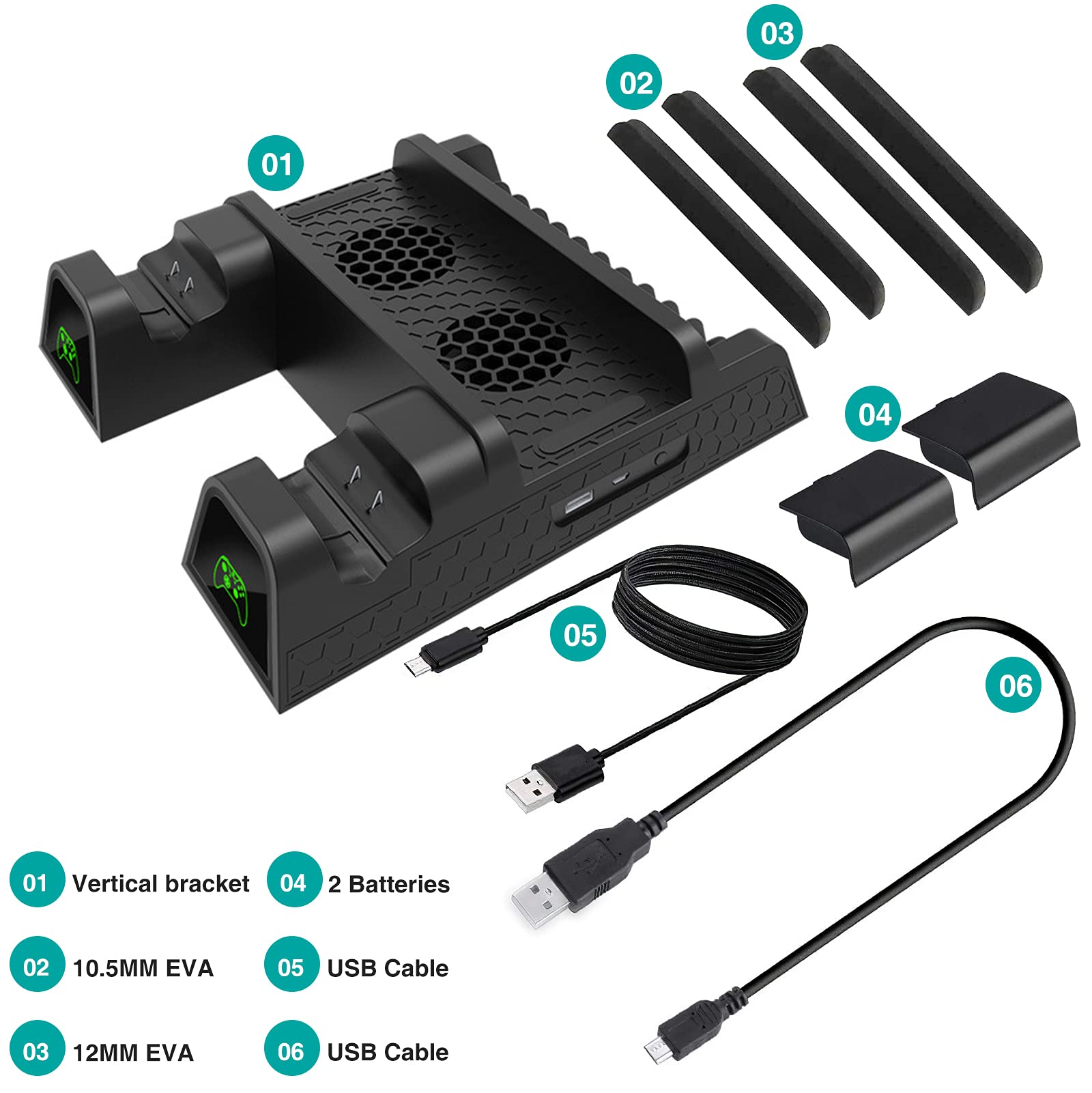 Cooling Stand for Xbox One/One S/One X, CTPOWER Vertical Charging Station with 2 Pack 600mAh Batteries, Games Storage, Dual Controller Charging Station