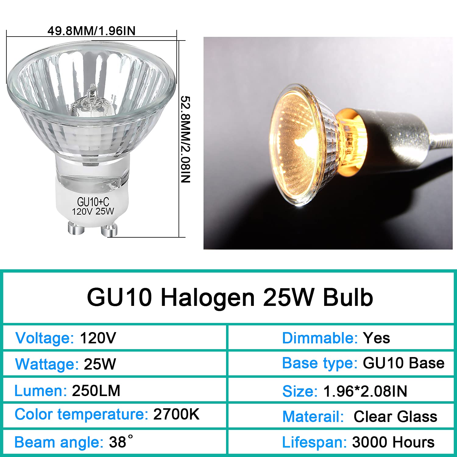 Lacnooe GU10 Halogen Bulb 25 Watt NP5 Replacement Bulb for Candle Warmer, Scent Wax Burner, Fragrance Melt, GU10+C 120V 25W Warming Bulb, MR16 JDR Dimmable, Warm White 2700K (6 Pack)