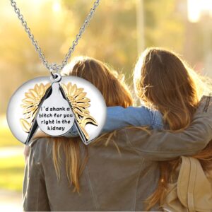 PENQI Sunflower Necklace Funny Best Friend Gift I’d Shank a Bitch For You Right In The Kidney Necklace Long Distance friendship Jewelry Bestie Soul Sister Gift