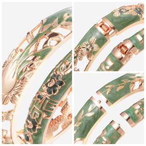 UJOY Colors Handcraft Jewelry Cloisonne Bracelet Enamel Hollowed Bird Spring Hinged Womens Bangles Gifts Box 88A31-A114 Green