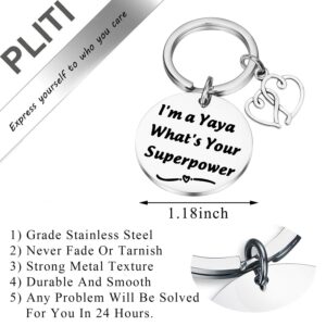 PLITI Yaya Gifts Grandma To Be Gifts New Grandparents Jewelry Yaya Mothers Day Gifts from Granddaughter Pregnancy Announcement Gifts I'm a Yaya What's Your Superpower Keychain (Yaya Superpower)