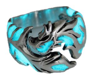 cool flying dragon luminous ring, gothic punk rings for men and women allergy free glow in the dark creative embossed dragon pattern animal ring halloween anniversary party jewelry light-emitting gift