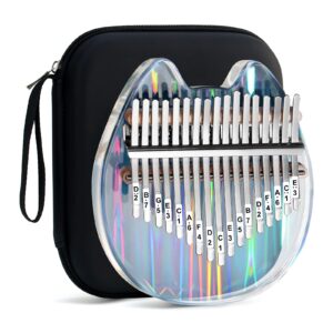 beveetio clear kalimba thumb piano with eva protective case, transparent crystal kalimba 17 key, musical instrument gifts for kids, cat shape finger piano, acrylic mbira