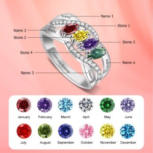 BAUMA AUTO Mothers Ring Personalized Mothers Rings with 4 Simulated Birthstones for Grandmother Mother Meaningful Anniversary Rings for Women Wife