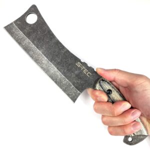 12" Fixed Blade Hunting Machete Cleaver Knife I 7.5 inch Blade I Natural Wood Handle I Outdoor & Sport I Camping I Hunting I Nylon Sheath I (Stonewash/Wood)