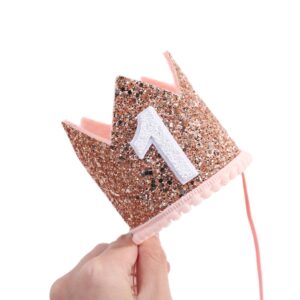 Glitter Birthday Crown - Photo Booth Props, Party Hat for Baby's 1st Birthday (Pink and Gold)